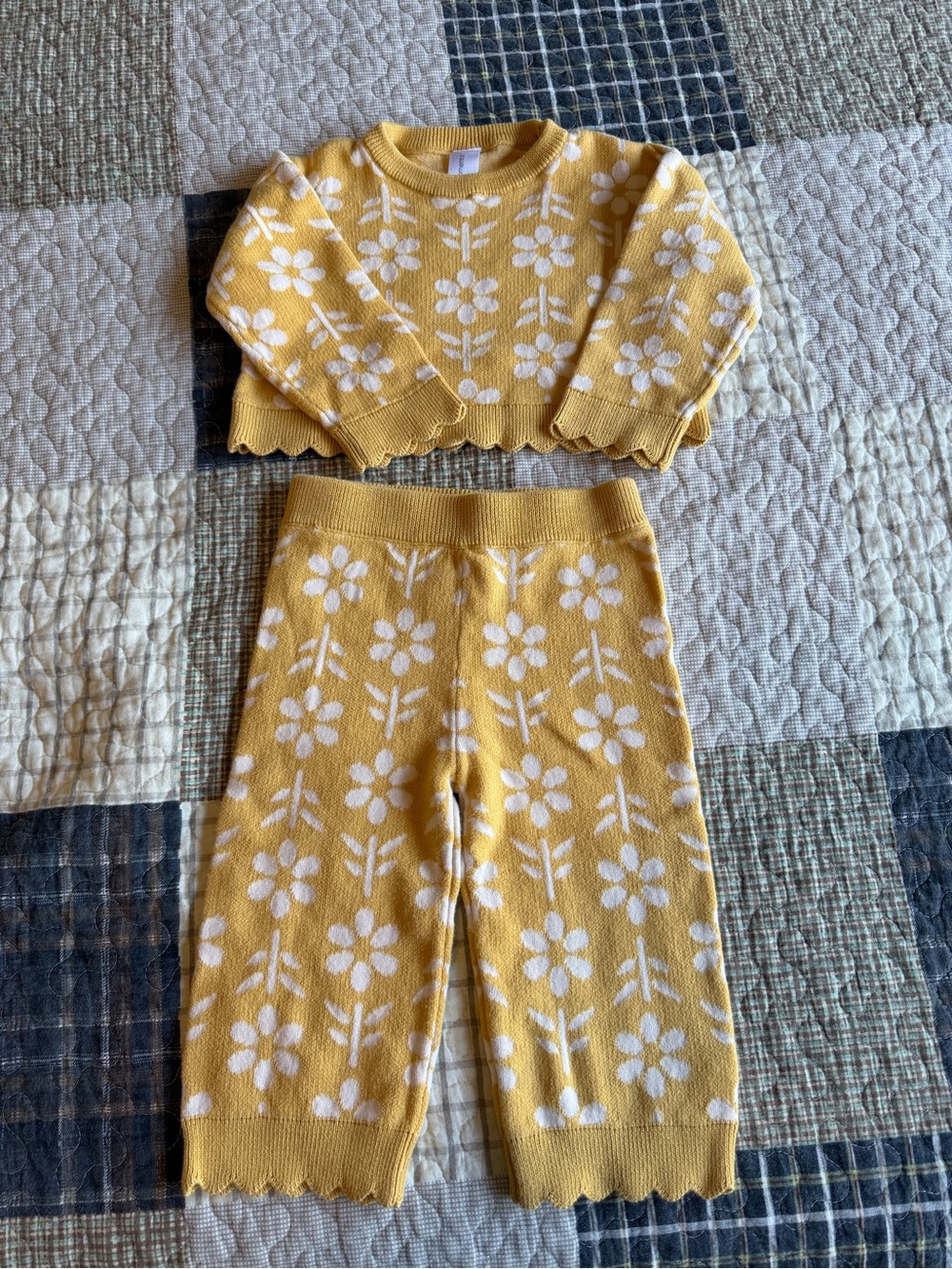 Gerber Yellow and White Floral Knit Set